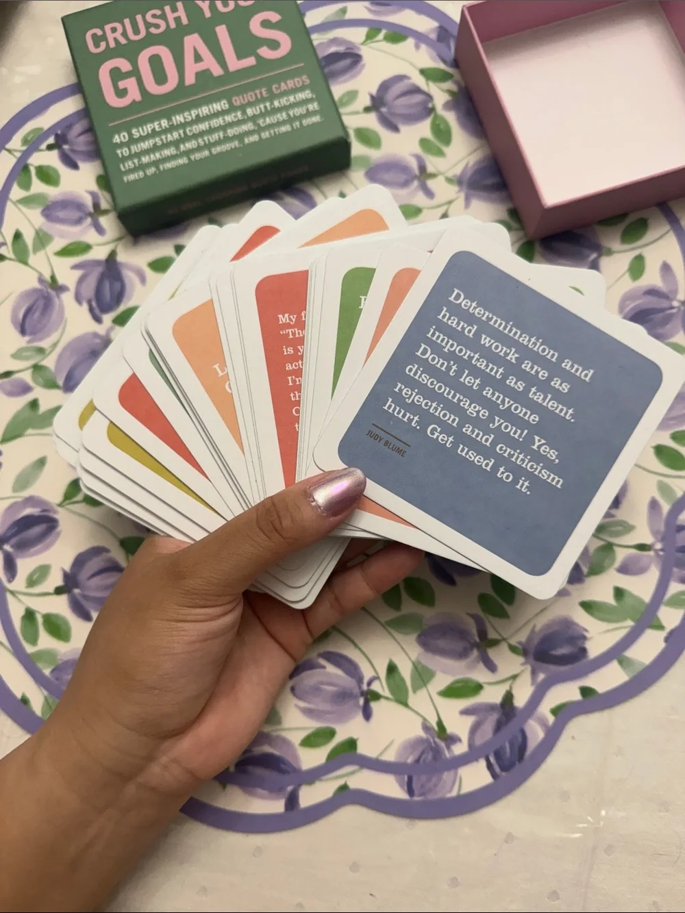 Knock Knock Crush Your Goals Quote Cards - Green Box with Pink Text